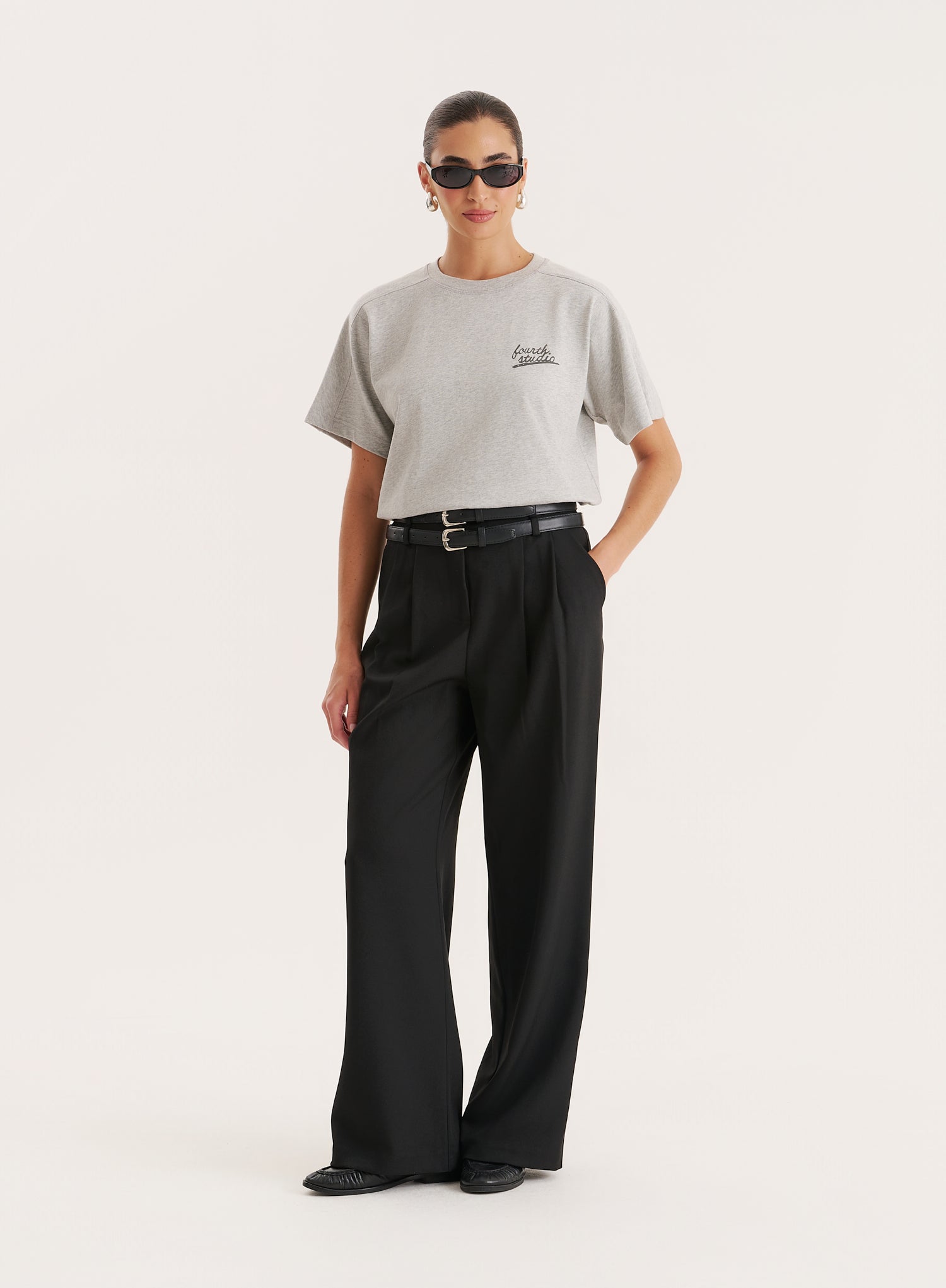 Black Belted Tailored Wide Leg Trouser